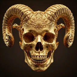 3 d god fractal cinematic close - up frontal portrait with ram golden hollow mandala wired mandelbulb skull. beautiful mandelbrot intricately detailed mask