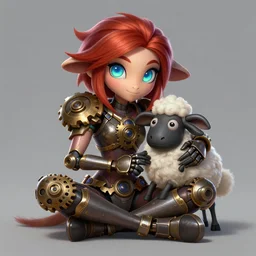 portrait of camille, from league of legends, legs of metal, hyper detailed, wearing some customized gears, sitting petting her animal, clear face, cute eyes, digital painting, trending in artstation, studio quality, smooth render, fluorescent eyes, unreal engine 5 rendered, octane rendered, art style by jules bastien - lepage and gaston bussiere and sleepy sheep and wlop and james