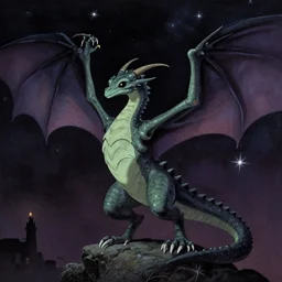 alien dragon inspired by René Laloux, Greg Rutkowski,stars, cinematic
