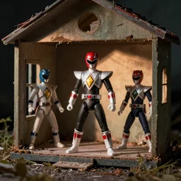 melting power rangers action figures in abandoned dollhouse