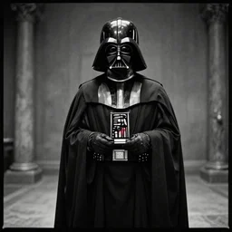 darth vader dressed as a priest, award - winning documentary photograph, cinestill 8 0 0 t 3 5 mm b & w, heavy grain, high quality, noir, natural textures, photorealistic, ambient occlusion, hd, ultra wide lens, anamorphic