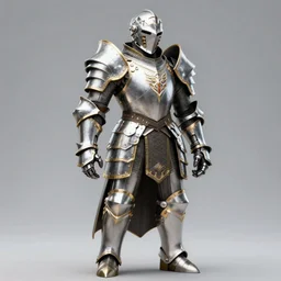 render of heavy fantasy armor for a duelist, silver with gold trim, hyperrealistic, extremely clean, flat shading, exaggerated proportions, trending on Artstation, fantasy character concept, HD Octane render