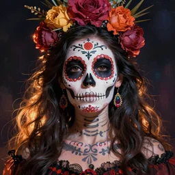illustration of a sugar skull day of the dead girl, art by elteri jewett