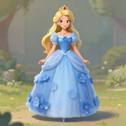 anna the flower princess, wearing a blue flower dress, trending on artstation, full shot.