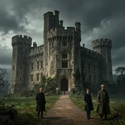 an old english castle with moody and cinematic lighting by greg ruthkowski and simon stalenhag jama jurabaev and illya repin, cinematic and atmospheric, concept art, artstation, trending on artstation