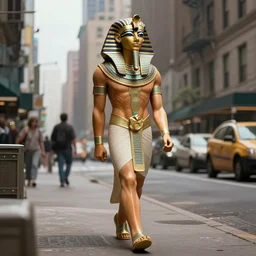 an egyptian god walking the streets of new york, digital art, landscape, fantasy art, octane render, unreal engine, high detail, very realistic, by ross tran. by james gurney