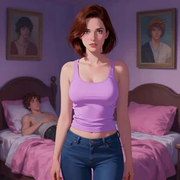 sarah michelle gellar, vaporwave, bedroom, highly detailed, digital painting, artstation, concept art, smooth, sharp focus, illustration, art by artgerm and greg rutkowski and alphonse mucha