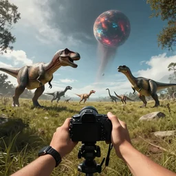 gopro photo first person perspective watching the dinosaurs and the incoming meteor in krita period