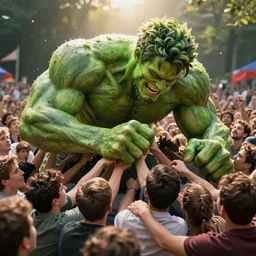photo of the green - giant crushing a crowd of people
