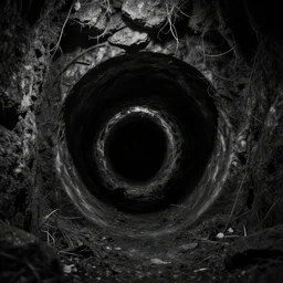 a dark sewer entrance, creepy, grayscale, storyboard