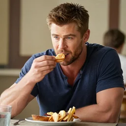 Chris Hemsworth eating a duner