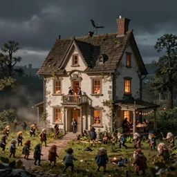 an army of tiny goblins destroying my house during a party, by sven nordqvist
