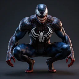 full body pose, hyperrealistic photograph of spider - man venom, dim volumetric lighting, 8 k, octane beautifully detailed render, extremely hyper detailed, intricate, epic composition, cinematic lighting, masterpiece, trending on artstation, very very detailed, stunning, hdr, smooth, sharp focus, high resolution, award, winning photo, dslr, 5 0 mm
