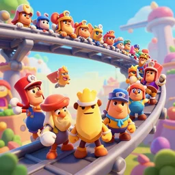monorail at all angles clash royal style characters, unreal engine 5, octane render, detailed, brawl stars, cinematografic, cinema 4 d, artstation trending, high definition, very detailed, blender