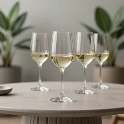 5 5 mm photo of wine - glass on a zen minimalist table with elegant houseplants in the background. highly detailed 8 k. intricate. lifelike. soft light. nikon d 8 5 0.