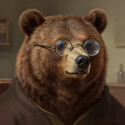 a detailed portrait of a bear librarian with old glasses, by justin gerard and greg rutkowski, digital art, realistic painting, dnd, character design, trending on artstation
