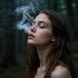 wetplate photography inside a soul of  a gorgeous  young  girl , searching for eternity, smoke out of her eyes, dark glowing forest  in the style of stefan kostic, realistic, sharp focus, 8k high definition, high fashion, vogue, insanely detailed, soft light, colorful smoke, intricate, elegant, art by stanley lau and artgerm, sigma 85mm art
