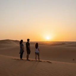 three people watching the sun go down on the dune du pilat