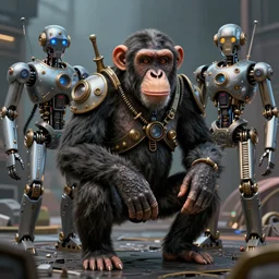 chimpanzee!!! robot!!! 3 5 mm dof photograph, cyberpunk, steampunk, artstation