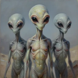 sirian grey aliens, oil on canvas, hyperrealism, photo realistic, high detail, artstation