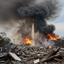 tornado destroy washington dc, debris, destruction, fire, smoke columns, ashes, hyperdetailed, artstation, cgsociety, 8 k