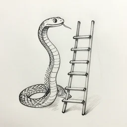 single line pen drawing of a snake and a ladder