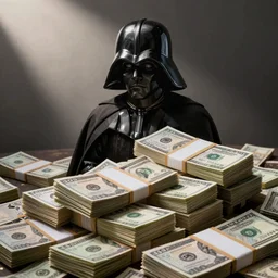 Darth counting stacks of Money