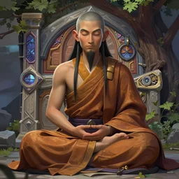 Hearthstone official professional art, with realistic beautiful face & eyes. A pandaren monk meditating under a tree. Insanely coherent and well drawned physical body parts (face, arms, legs, hair, eyes). Full body, sharp focus, 8k high definition, insanely detailed, intricate, elegant, smooth, sharp focus, illustration, ArtStation