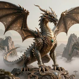 alien dragon, dramatic, f / 2. 8, hard lighting, insanely detailed and intricate, hypermaximalist, elegant, ornate, hyper realistic, super detailed, mountains background