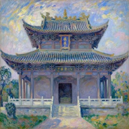 temple. buddhism, impressionnisme, painting by greg rutkowski, artgerm, claude monet