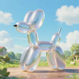 3 d render of a giant floating balloon animal sculpture, shiny like translucent plastic by studio ghibli and james jean and edward hopper