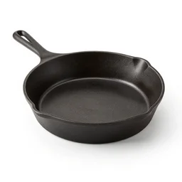 mid-century cast iron skillet, 8k product photo, isolated on a pure white background, centered, entire object in frame, sharp focus, soft studio lighting