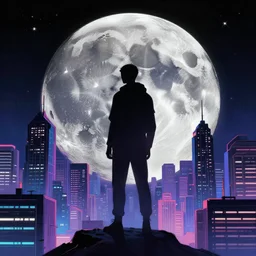 “ man on the moon, cyberpunk art by vincent lefevre, behance contest winner, altermodern, cityscape, synthwave, matte painting ”