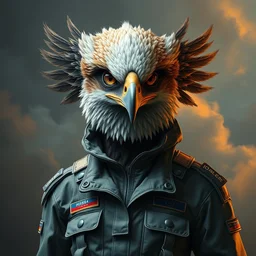 epic professional digital art of female human - harpy eagle hybrid animal wearing air force jumpsuit, feathered head, harpy eagle beak, painting, by lisa roet, reyna rochin, iris van herpen, leesha hannigan, artstation, cgsocietywlop, epic, much wow, much detail, gorgeous, detailed, cinematic, masterpiece