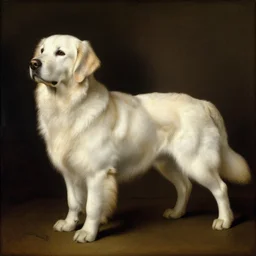 renaissance painting of a white golden retriever, by leonardo da vinci