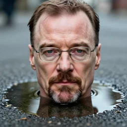 walter white's face on a as a puddle of water on a street, close up 8 k photograph
