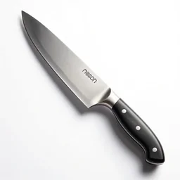 neon chef's knife, commercial catalog photo, isolated on a pure white background, centered, entire object in frame, sharp focus, soft studio lighting