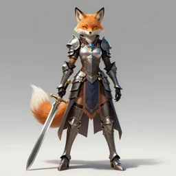 a full body + face character portrait of a female humanoid anthropomorphic fox knight / sorcerer posing with a broadsword trending on artstation deviantart pinterest furaffinity detailed realistic hd 8 k high resolution