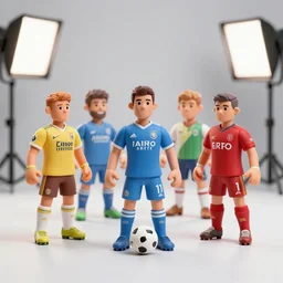 string puppets of Premiers League soccer all stars, studio lighting, random wall or scenery background