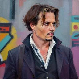 greg manchess portrait painting of johny depp as overwatch character, medium shot, asymmetrical, profile picture, organic painting, rainy day, matte painting, bold shapes, hard edges, street art, trending on artstation, by huang guangjian and gil elvgren and sachin teng
