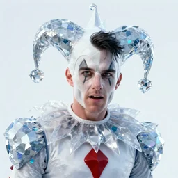 a cinematic still from jajaboonords flipjimtots, (tom cruise!!!!!) jester costume, crystalline!!, ((octane render, nvidia raytracing demo)), masterpiece, closeup