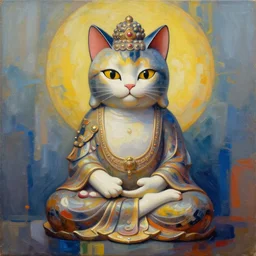 Amazing Popular Buddha cat meditating fantasy art abstract painting generated by artificial intelligence, 8K UHD, trending on artstation, extremely detailed