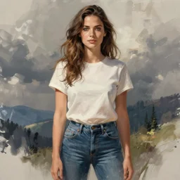 Kate Beckinsale in a t-shirt and jeans, digital painting, artstation, concept art, illustration