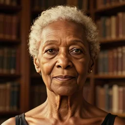 stunningly robust, elderly black prima ballerina in library, symmetrical face, golden hour, smooth, focus, highly detailed, hyper realistic, dramatic lighting, elegant, intricate, concept art, art by wlop, mars ravelo, greg rutowski, artstation