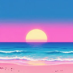 Beautiful vaporwave ocean horizon, theres an alien planet in the distance over the horizon, viewed from the beach, digital art, trending on artstation