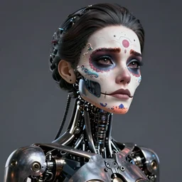 beautiful crying female android!, ( mechanical ), intricate, elegant, super highly detailed, professional digital painting, ( el dia los muertos ), concept art, smooth, sharp focus, unreal engine 5, photorealism, hd, 8 k, beautiful, cinematic, art by artgerm, moebius, rutkowski, mucha, loish, wlop