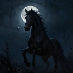 a digital painting of the headless horseman, night time, volumetric light, full moon, moonglow, dark fantasy, horror, in the style of greg rutkowski