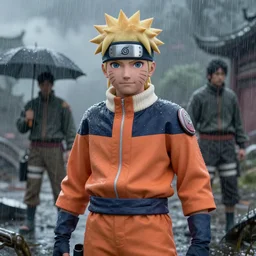hyperrealist cg of naruto on a rainy battlefield. by daniel f. gerhartz and matt stewart, fantasy, photorealistic, octane render, unreal engine, dynamic lighting, bet face, handsome drow, beautiful, perfect factions, perfect drow, trending on artstation, poster, volumetric lighting, very detailed faces, 4 k, award winning 1 1