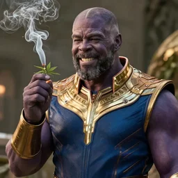 4K still from End Game where Thanos is smoking marijuana, smiling