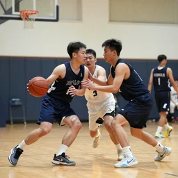 college male athletes playing one - on - one basketball